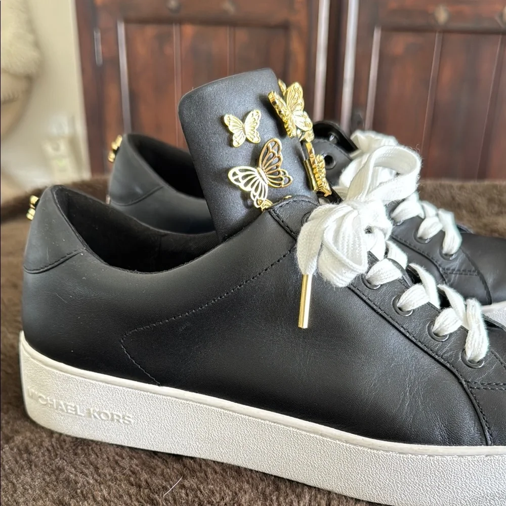 Michael Kors Black and Gold High-Top Sneakers - Picture 2 of 6